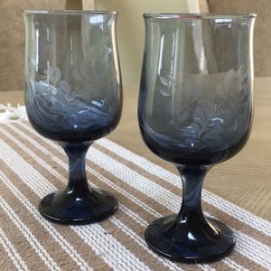 Platzgraff 2 vintage smoke dark blue etching flower glasses